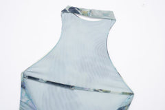 Spring Summer Women Clothing Ink Printing Deep V Plunge Large Backless Dress