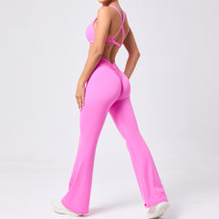 Tight Brushed Yoga Clothes Peach Hip Raise Micro Pull Quick Drying Beauty Back Fitness Sports Two Piece Set for Women