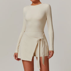 Faux Two Piece Anti Exposure Tight Sports Dress Sexy Slit Strap U Shaped Beauty Back Tennis Dress