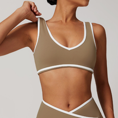 Contrast Color Wide Shoulder Strap Sports Underwear Shockproof Women One Piece Yoga Bra Outdoor Workout Clothes