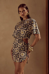 Summer Personalized Printed Waist Drawstring Sexy Sheath Mini Dress