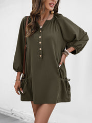 Spring Summer Casual Loose Dress Elastic Design Pocket Solid Color Dress