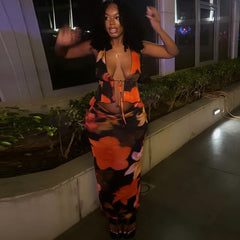 Printing Suit Sexy Strap Lace up Vest Sheath Skirt Two Piece Suit Women