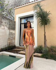 Sexy Bandeau Slim Fit Slimming Printed Back Zipper Satin Dress Women