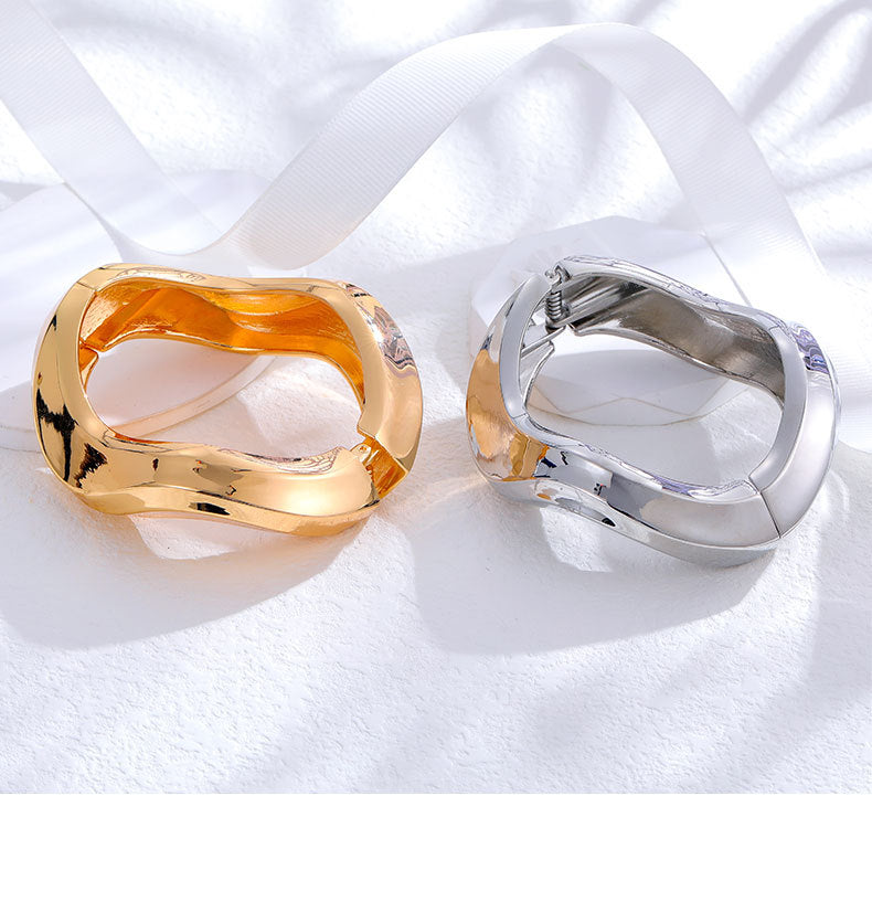 Alloy Open Spring Bracelet Women Original Seiko Mirror Polished Geometric Abstract Bracelet Women