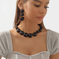 Ornament Personality Magazine Alloy Rhinestone Necklace Earrings for Women