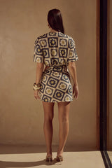 Summer Personalized Printed Waist Drawstring Sexy Sheath Mini Dress
