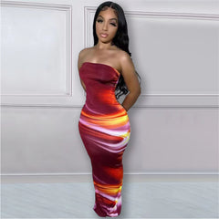 Women Clothing Summer Sexy Off The Shoulder Tube Top Positioning Floral Print Slit Dress