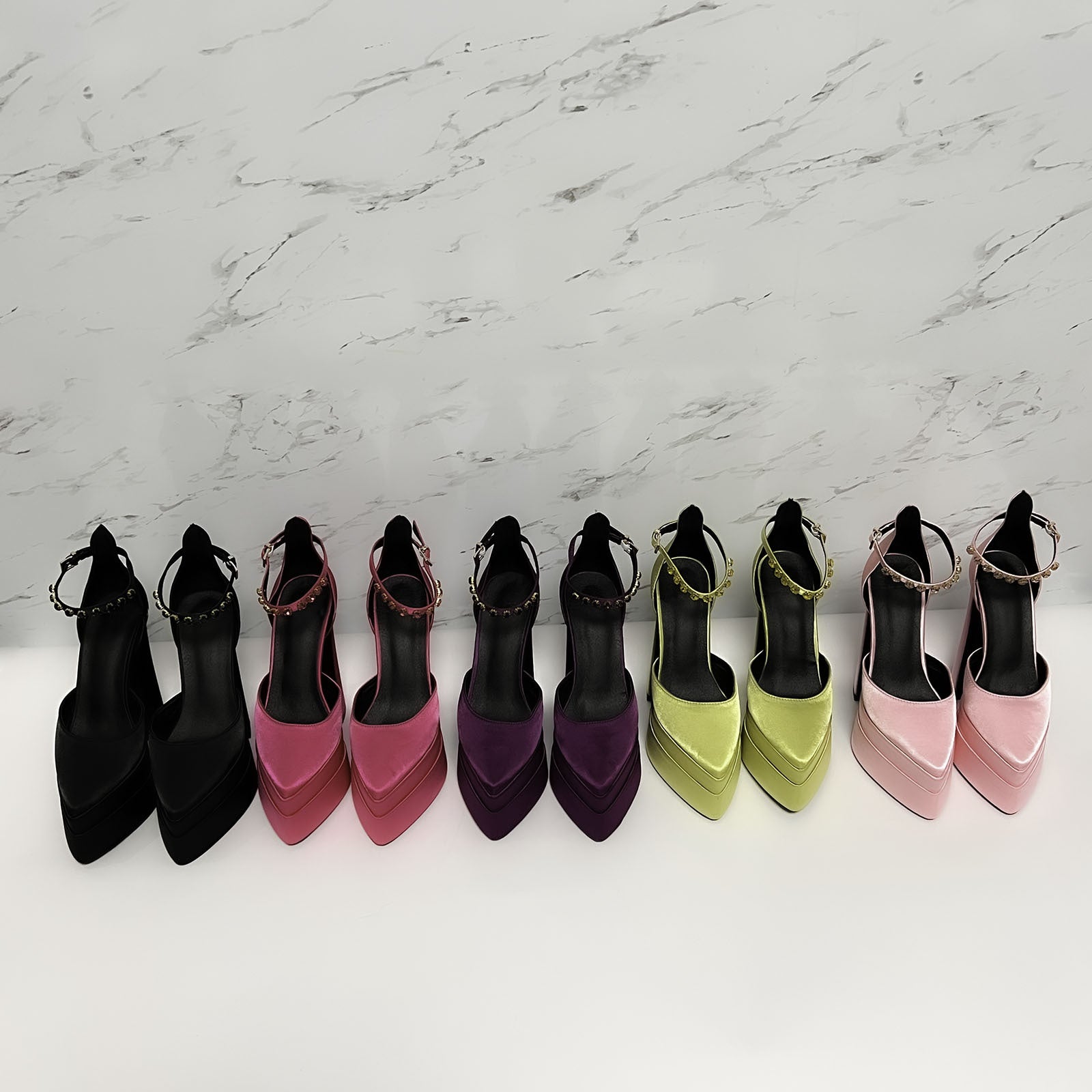 Thick High Heel 14.5cm Pumps Heels Color Rhinestone Waterproof Platform Thick Bottom Pointed Toe Women