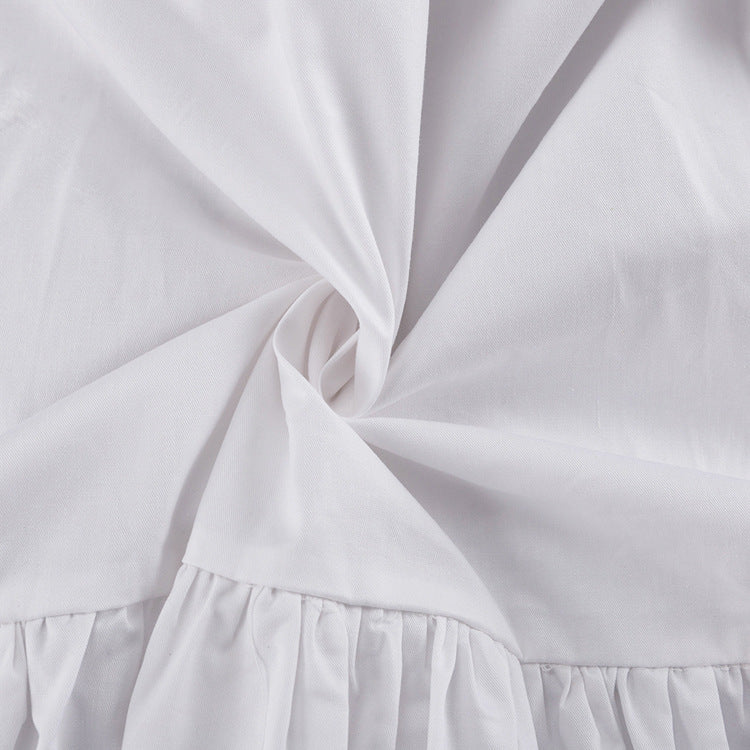 Cotton French Elegant Long Sleeve Dress Women Ruffle Collar Pleated Single Breasted Strap A line Dress