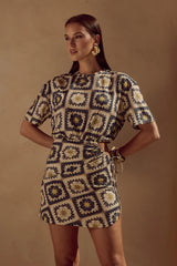 Summer Personalized Printed Waist Drawstring Sexy Sheath Mini Dress