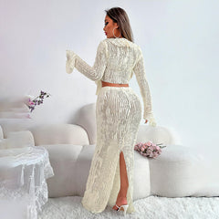 Fall Two Piece Suit Elegant Slim Texture Ruffled Suit Women