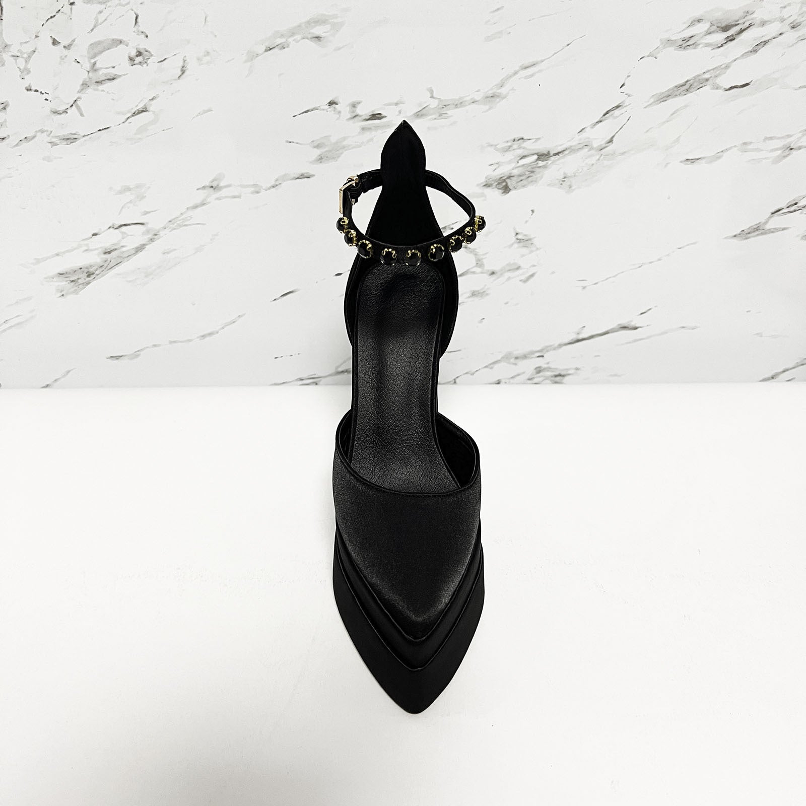 Thick High Heel 14.5cm Pumps Heels Color Rhinestone Waterproof Platform Thick Bottom Pointed Toe Women