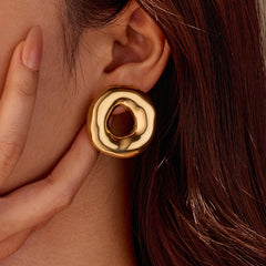 Hollow Out Cutout Irregular Asymmetric Hollow Out Cutout round Stainless Steel Studs 18K Gold Women Titanium Steel Earrings Earrings