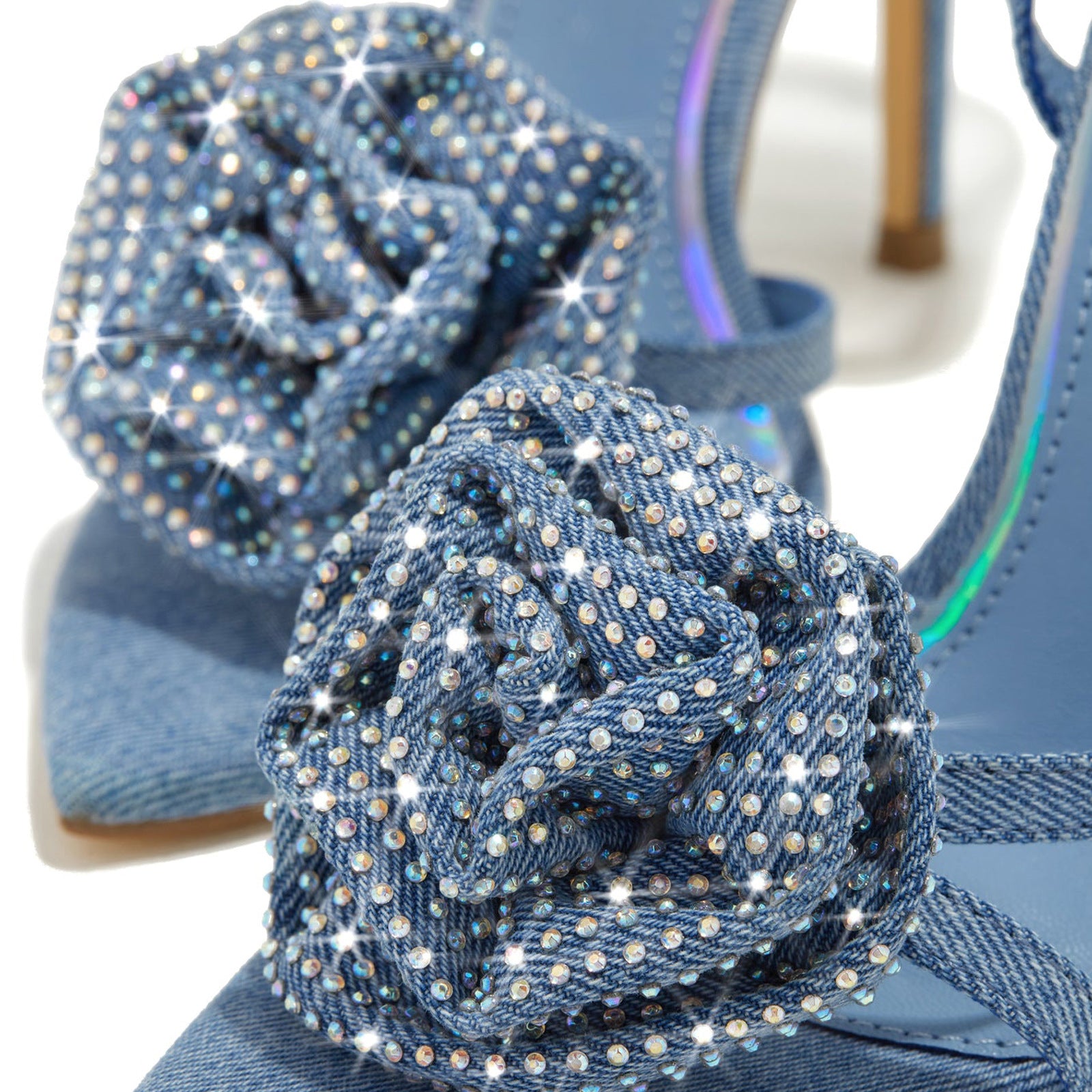 High Heel Sandals Women Heels Black Color 11cm Stiletto Heel Pointed Toe Satin Surface Rhinestone Floral
