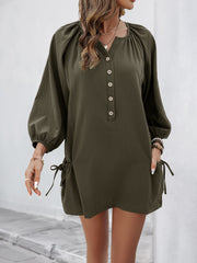 Spring Summer Casual Loose Dress Elastic Design Pocket Solid Color Dress