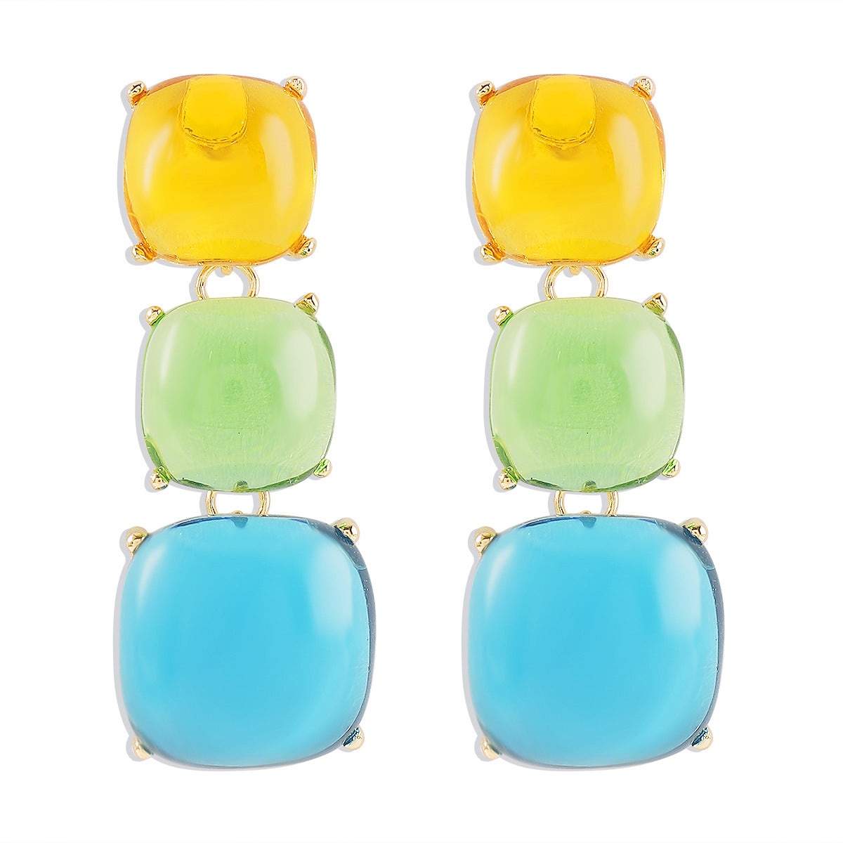 Yellow Green Blue Earrings