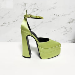 Thick High Heel 14.5cm Pumps Heels Color Rhinestone Waterproof Platform Thick Bottom Pointed Toe Women