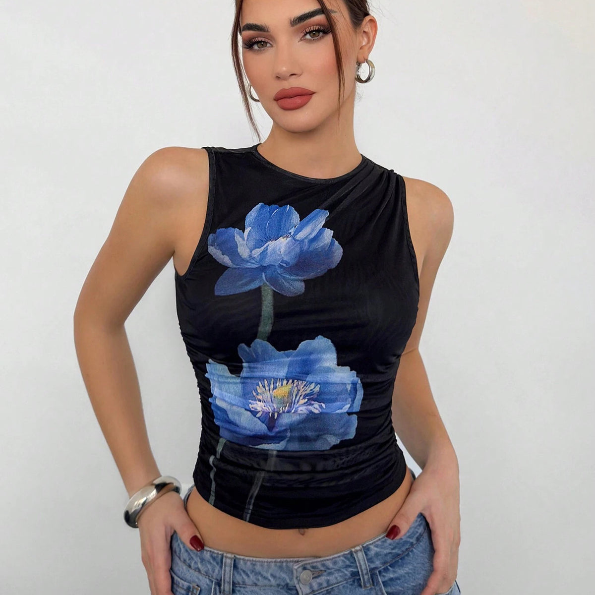 T shirt Popular Vacation Floral Print Slim Top