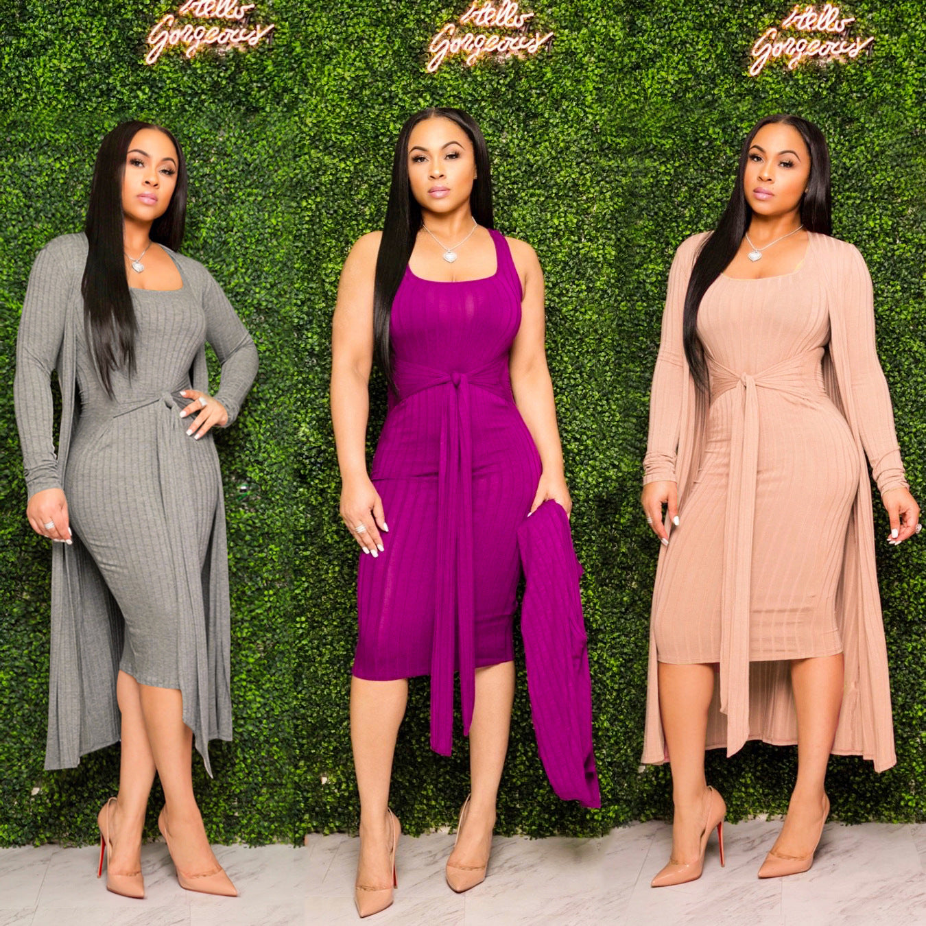Sexy Suit Sunken Stripe Long Sleeve Cape Suspender Two Piece Set