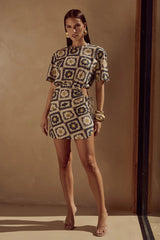 Summer Personalized Printed Waist Drawstring Sexy Sheath Mini Dress