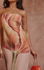 Sexy Bandeau Slim Fit Slimming Printed Back Zipper Satin Dress Women