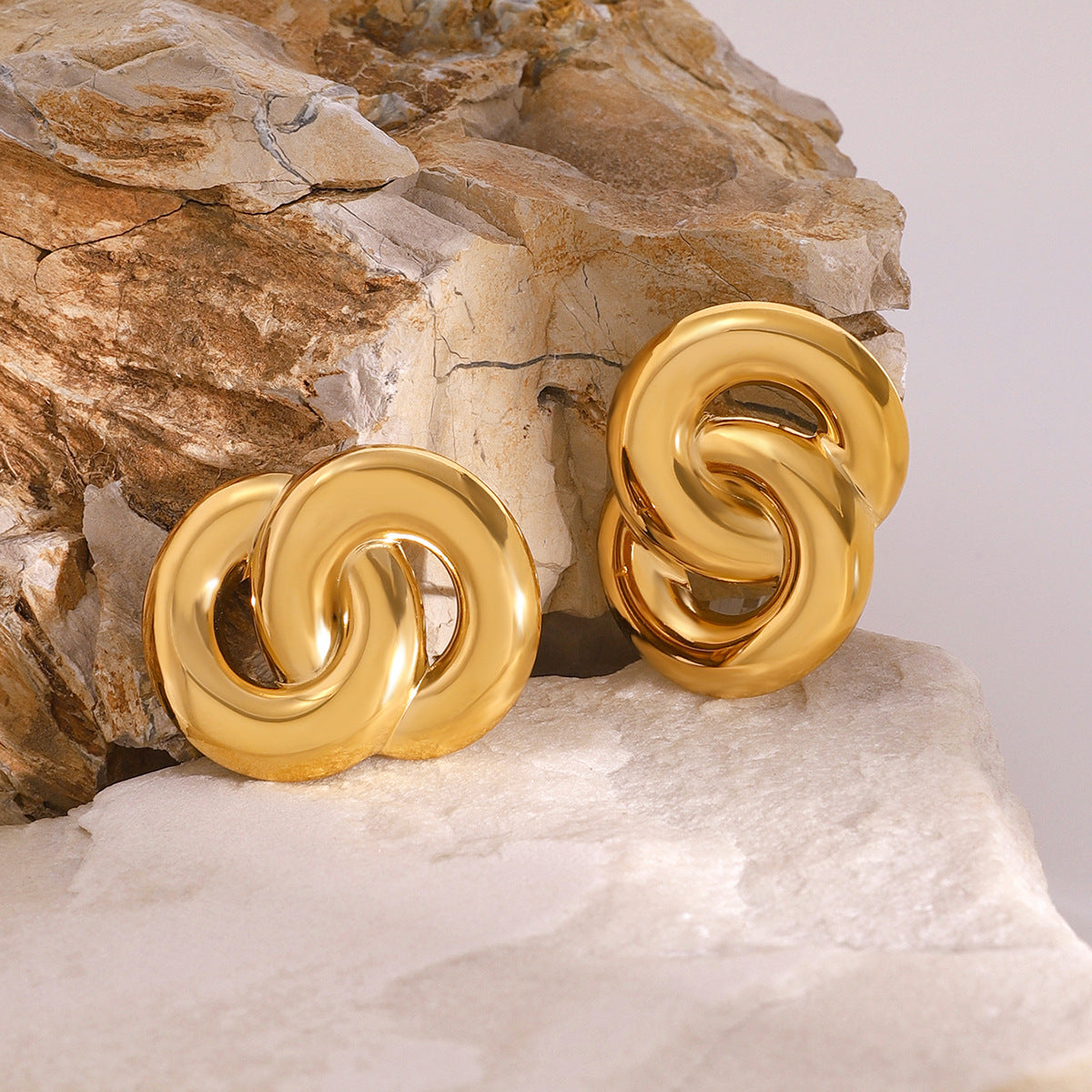 Stainless Steel Double Ring Earrings Metal Exaggerated Face Small Ear Studs Ornament